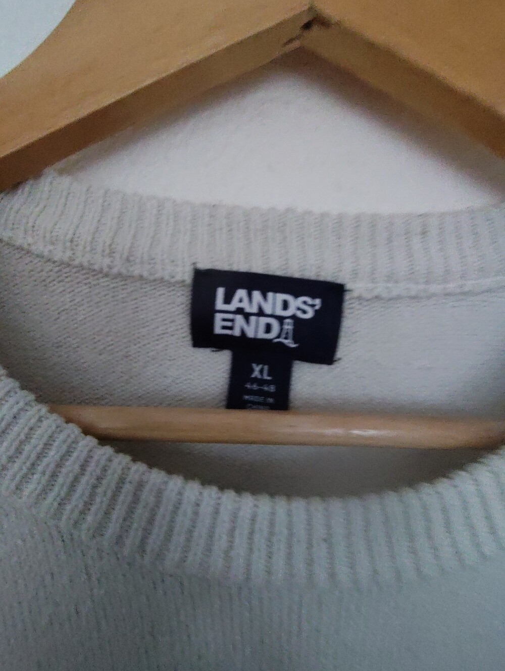 Lands End Mens Winter Christmas Sweater Cream Forest Green Size XL - Picture 3 of 3